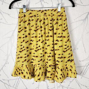 Numph Yellow Abstract Floral Print Peplum Flutter Skirt